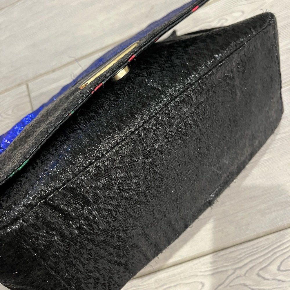 Betsey Johnson Black and Iridescent Blue/Purple Lightning Bolt Bowie Bag Rare - Picture 5 of 12
